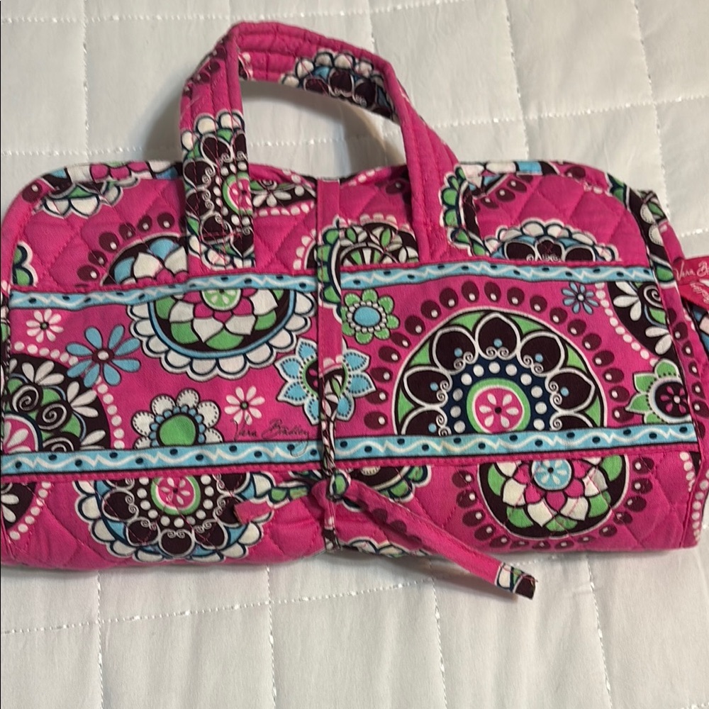 Vera Bradley Pink and Blue Cosmetic Bag with Quilted Design